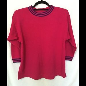 Knit sweater custom made/dark pink & blue